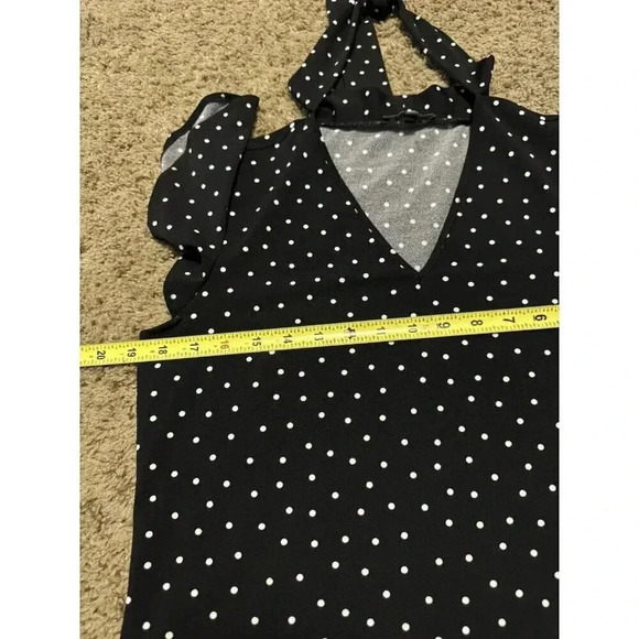 ADRIANNA PAPELL Black White Polka Dot Blouse Top Short Flutter Sleeve Size 14 - Picture 6 of 7